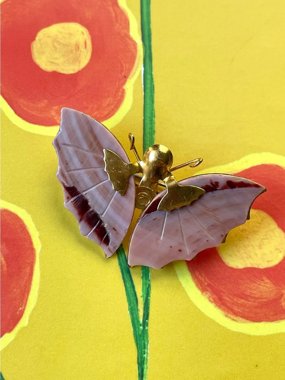 Vintage goldtone & pink shell butterfly brooch wilderkind boho